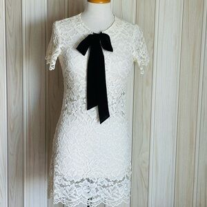 Sandro White Lace Mini Dress with Black Accent